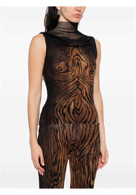 tank top mesh high neck printed wood donna nero e marrone JEAN PAUL GAULTIER | 25/03-W-TO315-M002P0060